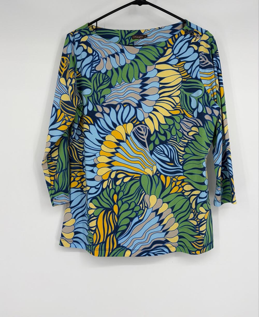 J.McLaughlin Wavesong Catalina Cloth Button Boat Neck 3/4 Sleeve Top